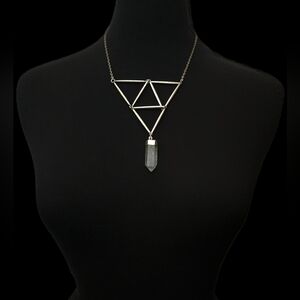Handmade Geometric Silver Triangle Necklace with Clear Crystal Pendant